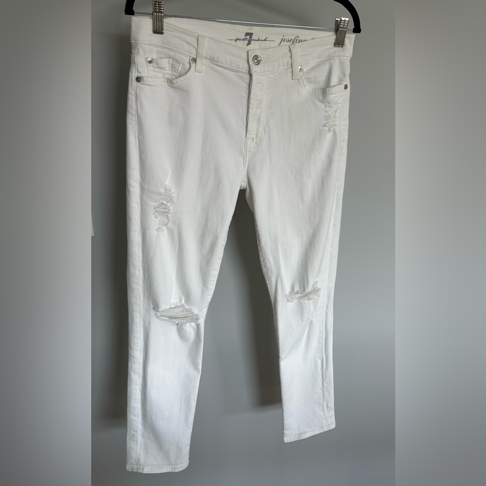 7 For All Mankind Josefina Feminine Distressed Boyfriend Jeans White Size 28